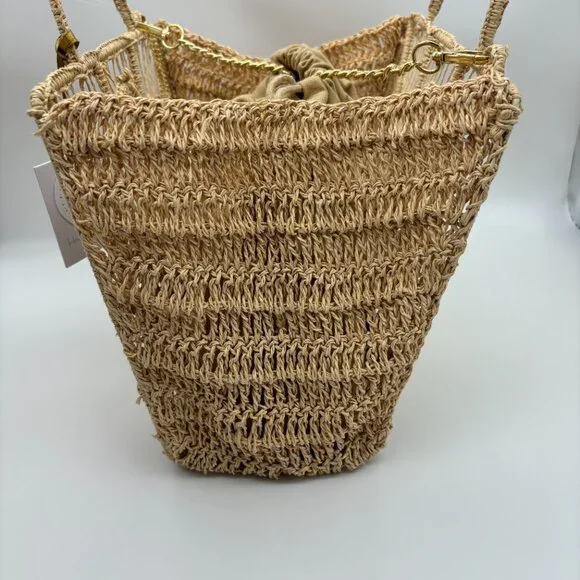 NWT House Of Harlow 1960 Hand Woven Raffia Hand Bag Purse Gold Crossbody Strap - Picture 4 of 7